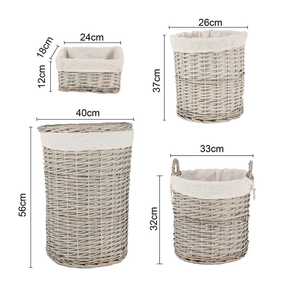 LIVINGTODAY 4 Piece Wicker Storage Baskets With Liner Set