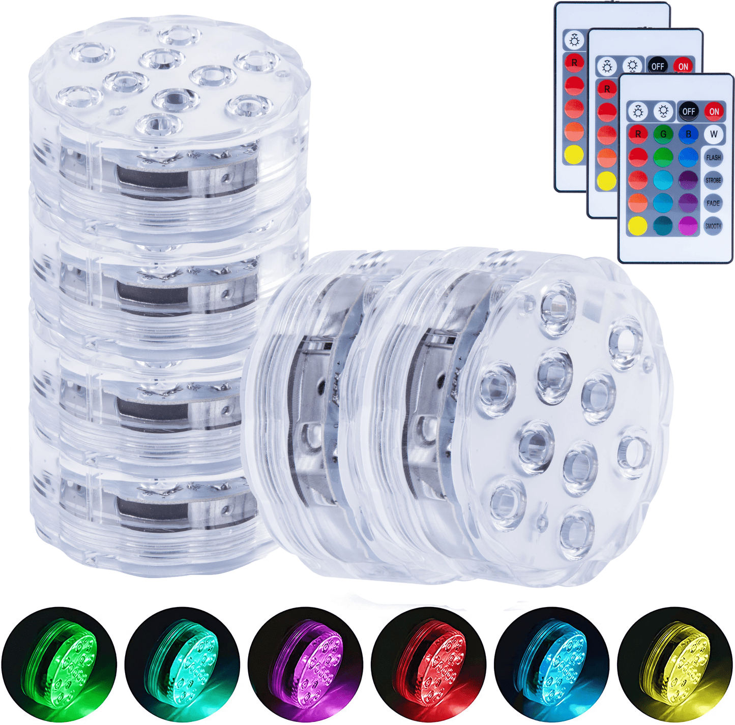 Lazy Dayz Beach and Summer 6 Pcs Lazy Dayz 13 Colors LED Remote Pool Light