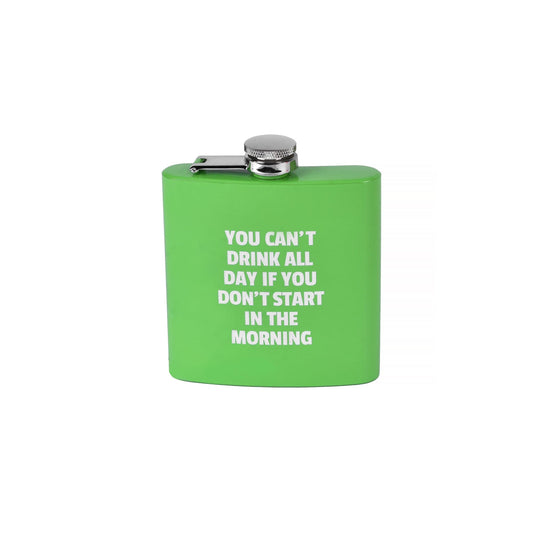 Lazy Dayz Drinkware 175ml Stainless Steel Hip Flask w Funny Quotes - Green