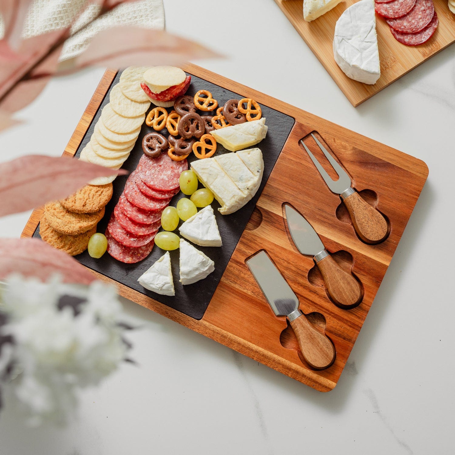 Clevinger cheese board Clevinger 4 Piece Acacia Wood & Slate Cheese Board With Knife Set