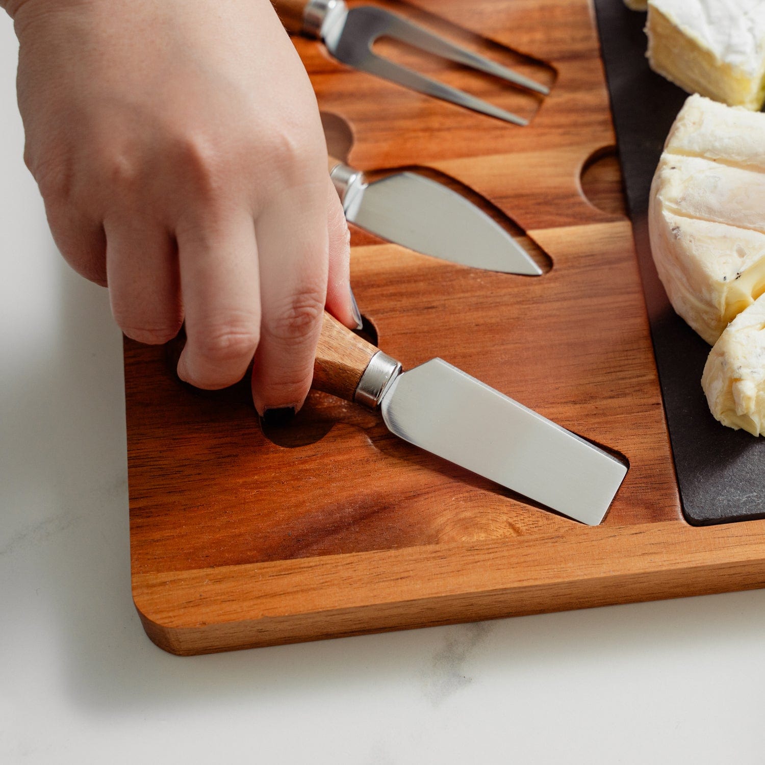 Clevinger cheese board Clevinger 4 Piece Acacia Wood & Slate Cheese Board With Knife Set
