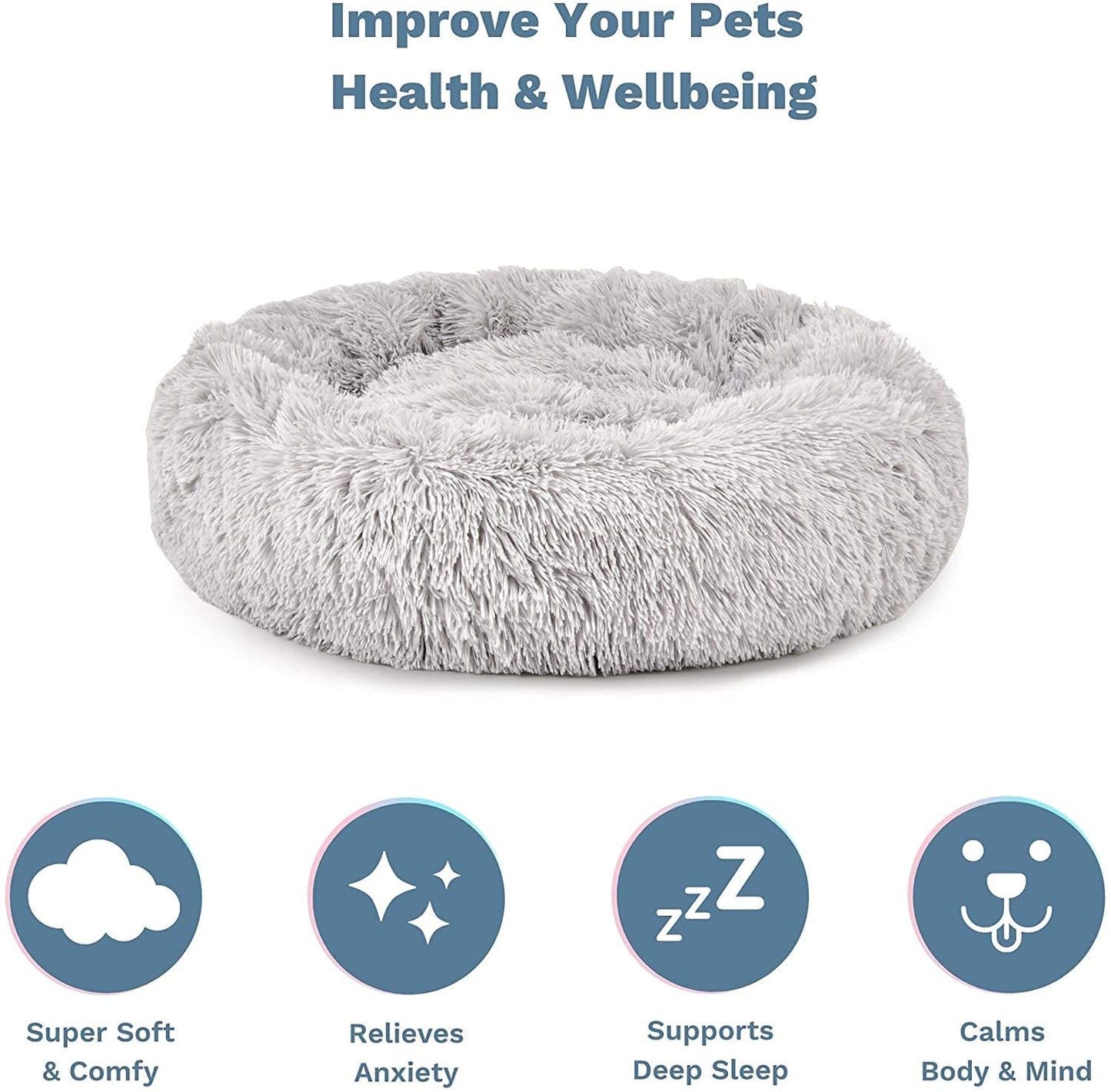 Living Today Plush Donut Faux Fur Calming Pet Nest - Grey - L