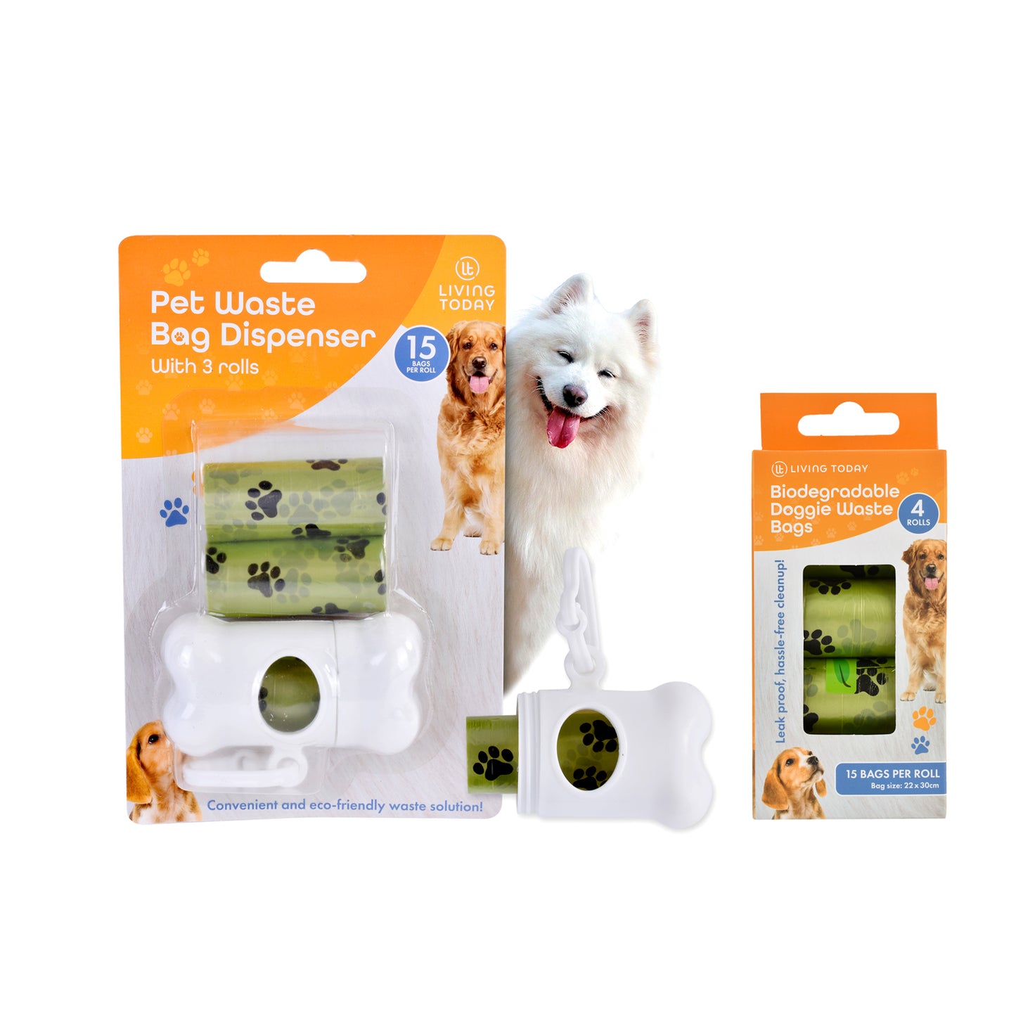 LIVINGTODAY Pet Dog Poop Dispenser and 105 Biodegradable Unscented Waste Bags