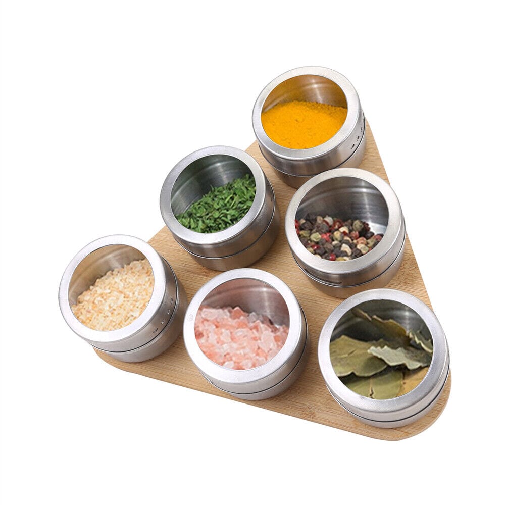Clevinger Bamboo Magnetic Triangular Bamboo Spice Rack & Jars For Kitchen Storage