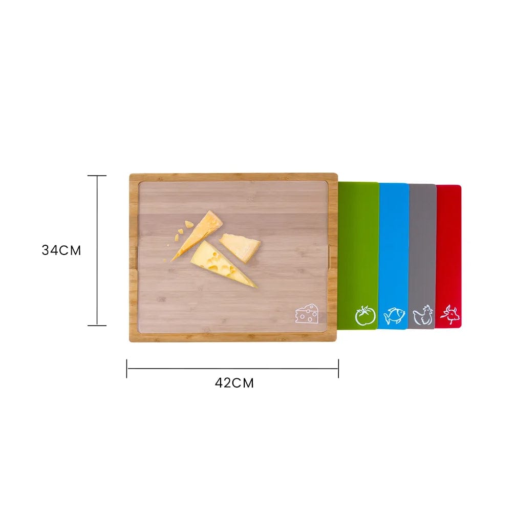 Living Today chopping board Bamboo Chopping Board with set of 5 Color-Coded Flexible Cutting Mats