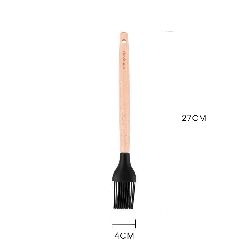 Clevinger cookware Beechwood & Silicone Kitchen Baking Utensils Set - Spatula/Whisk/Basting Brush - Charcoal