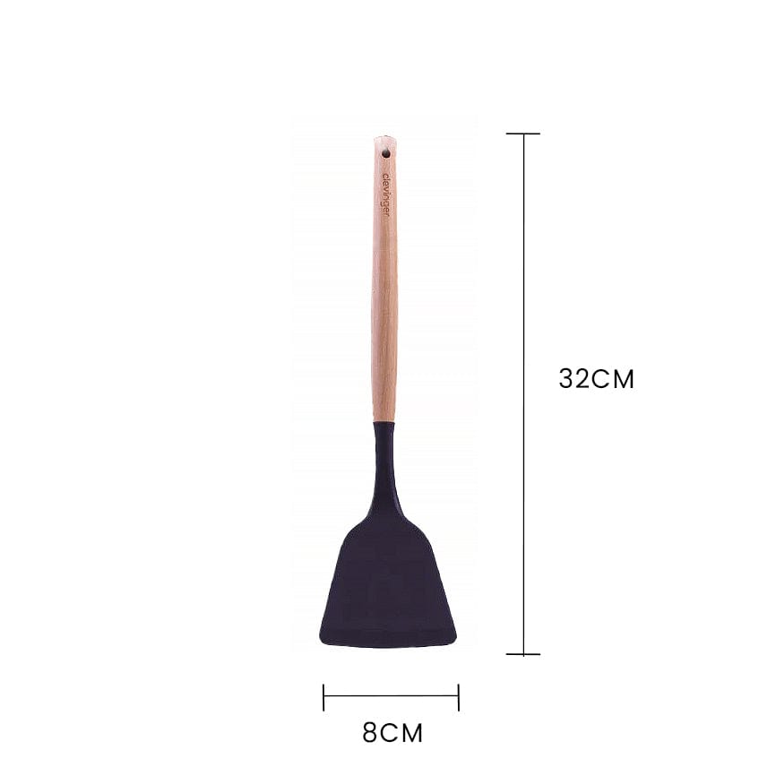 Clevinger cookware Beechwood & Silicone Kitchen Cooking Utensils Set - Turner/Spoon/Slotted Turner  - Charcoal