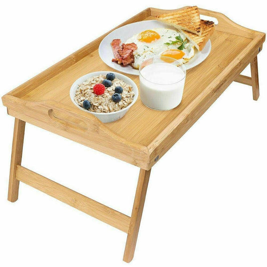 Living Today Homewares 2 x Bamboo Bed Table Breakfast/Snack Serving Tray TV Food Stand with Foldable Legs