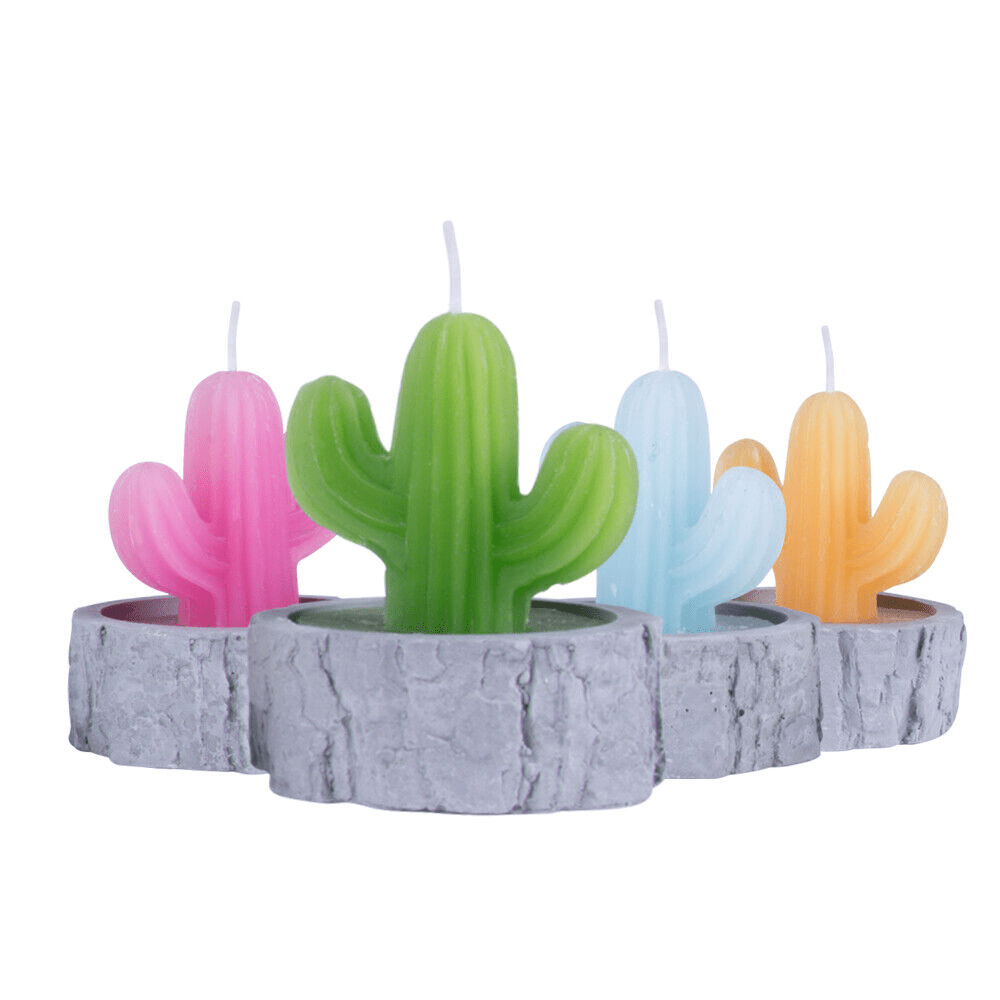 Lazy Dayz 4Pcs/set Simulation Plant Cactus Candle Tea Light Home Decor Table Tealight Mini