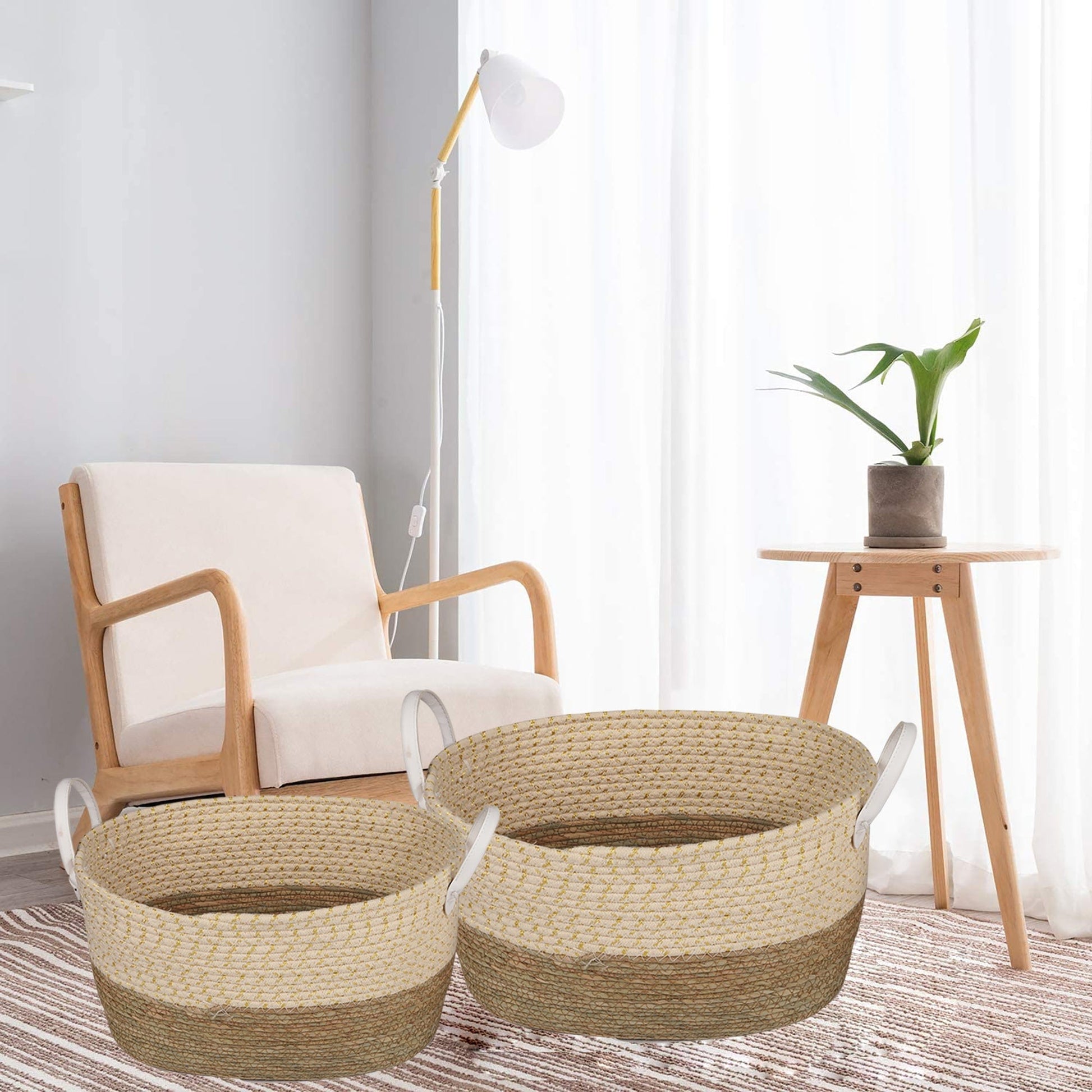 Living Today 2 Piece Cotton Rope Stripe Carry Handles Storage Baskets set