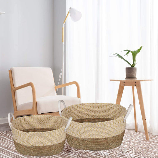 Living Today 2 Piece Cotton Rope Stripe Carry Handles Storage Baskets set