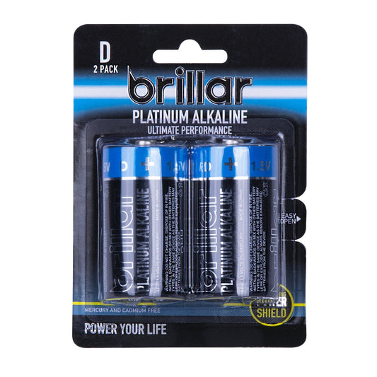 Brillar General Purpose Batteries Brillar D Platinum Alkaline Batteries 2pk