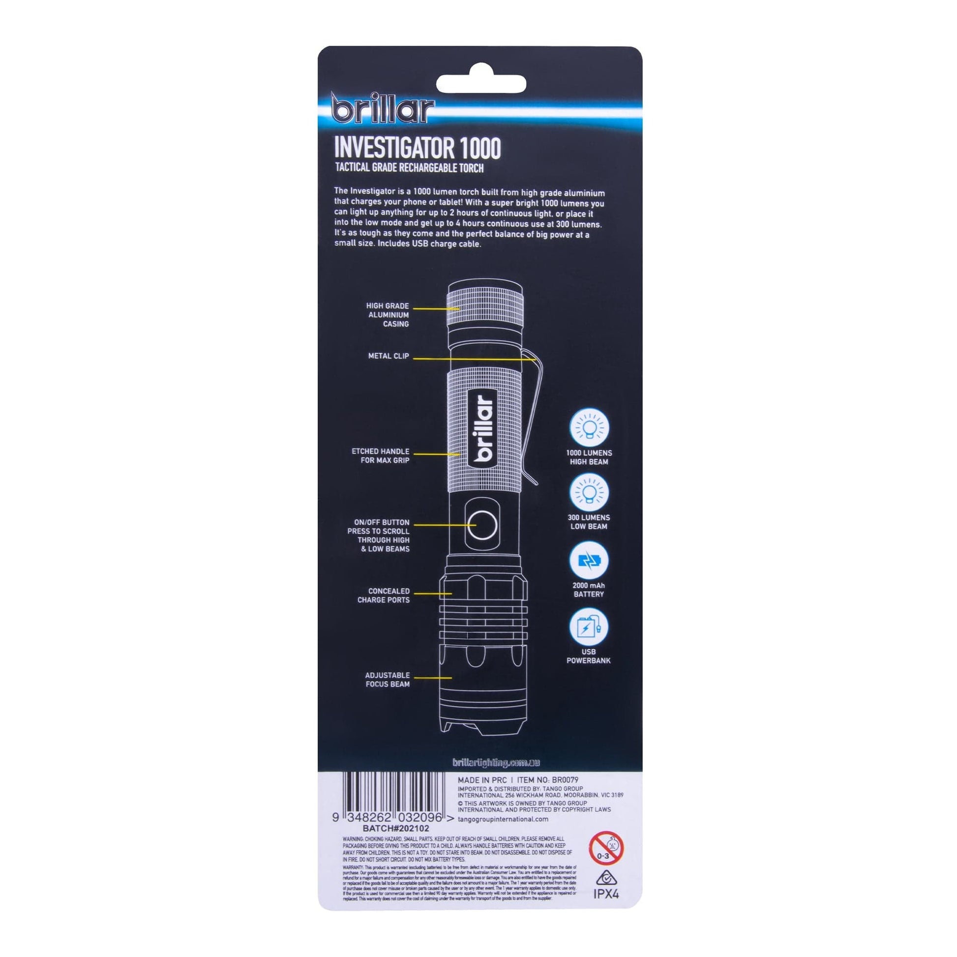 Brillar Flashlights Brillar Investigator Flashlight  - 1000 Lumen USB Rechargeable Torch