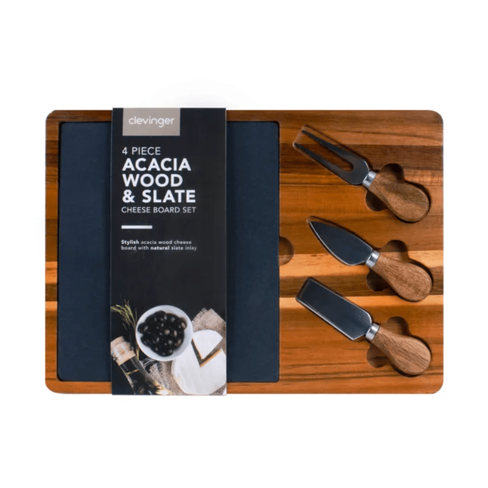 Clevinger cheese board Clevinger 4 Piece Acacia Wood & Slate Cheese Board With Knife Set