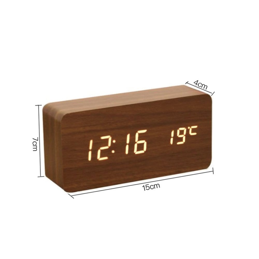 Living Today Gifts and Novelties Contemporary Digital Alarm Clock & Thermometer with LED Display Medium Wood Tone