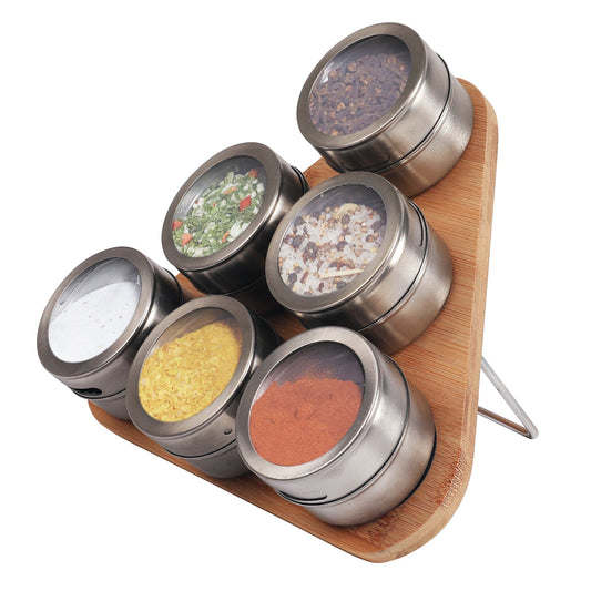 Living Today Bamboo Magnetic Triangular Bamboo Spice Rack & Jars For Kitchen Storage