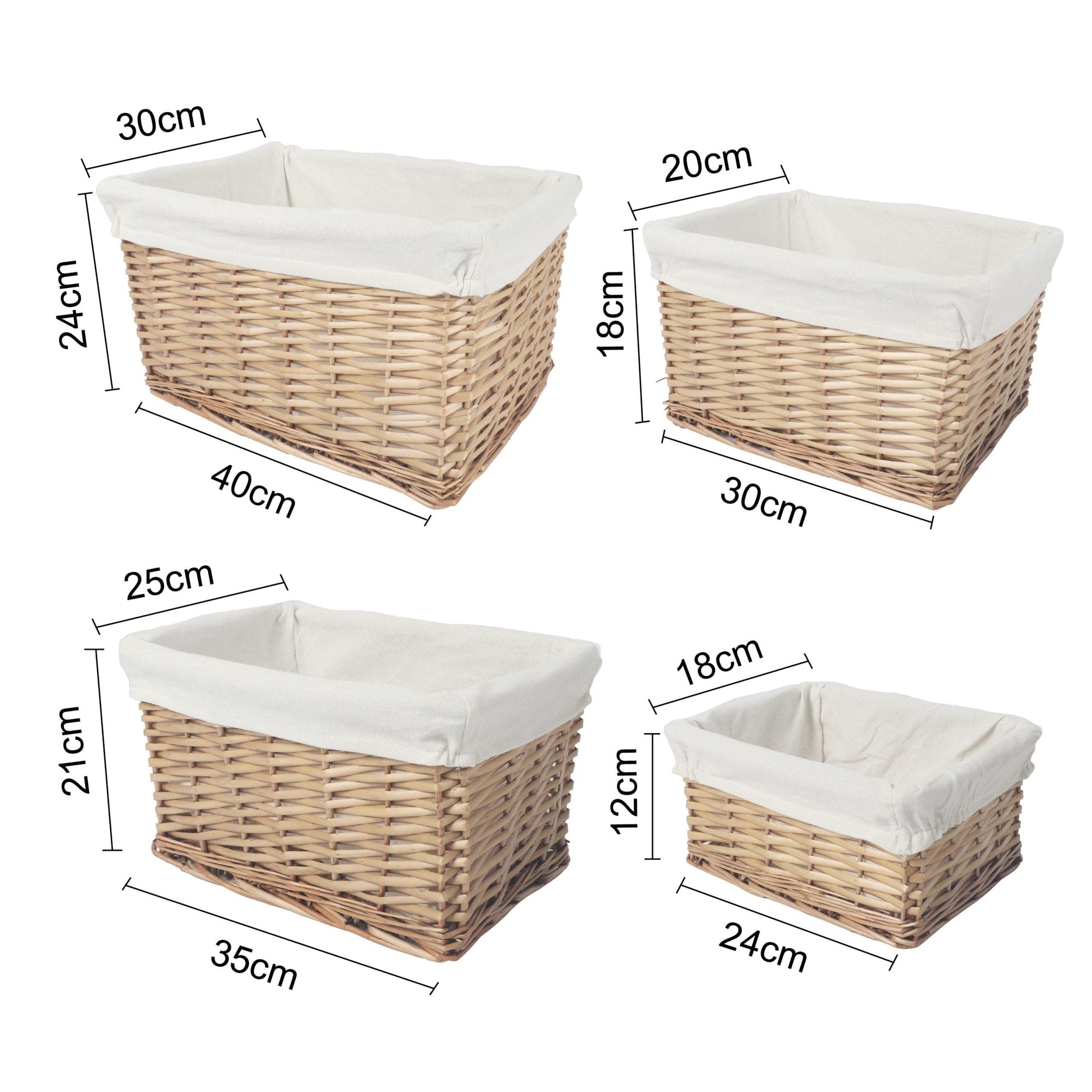 Living Today 4 Piece Wicker Storage Baskets With Liner Set