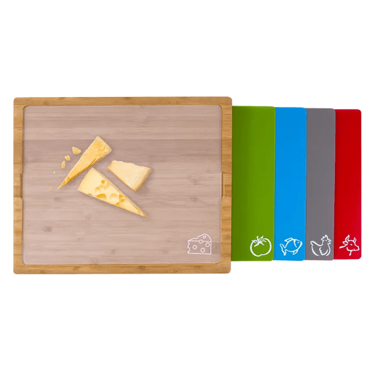 Living Today chopping board Bamboo Chopping Board with set of 5 Color-Coded Flexible Cutting Mats