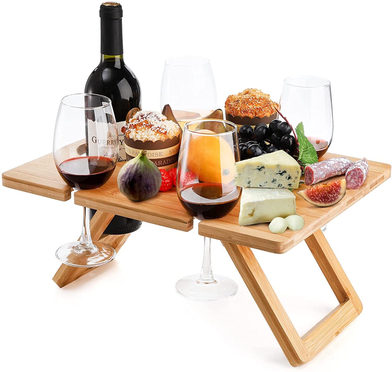 Living Today Bamboo Bamboo Folding Picnic Table, Wine and Snack Table