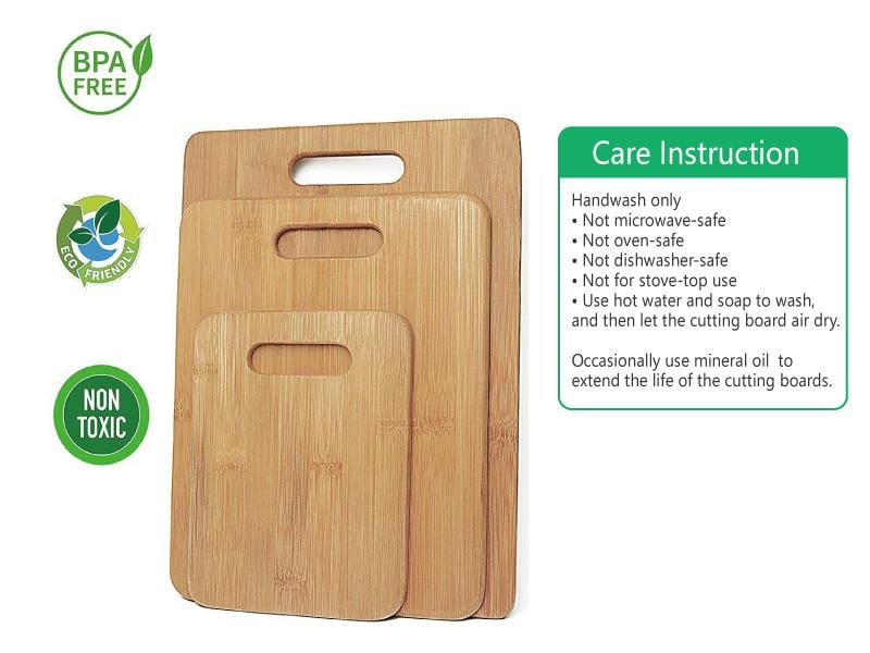 Living Today Kitchen 3 Pack Bamboo Wood Chopping Board Set Cheese Cutting & Serving Light Wood Tone