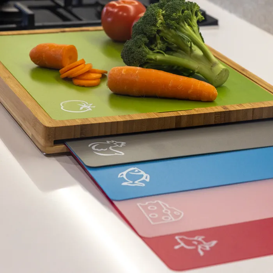 Embrace Culinary Bliss with the Bamboo Chopping Board and Color-Coded Cutting Mats!