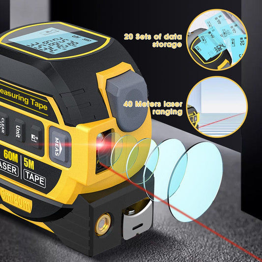 60m Laser Measure, Cross-line Laser Level, and 5m Tape Measure: The Ultimate 3-in-1 Tool for Precision and Efficiency