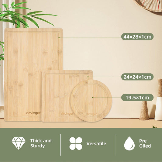 A Three-Piece Bamboo Board Set for Chopping, Serving, and Everyday Kitchen Flow