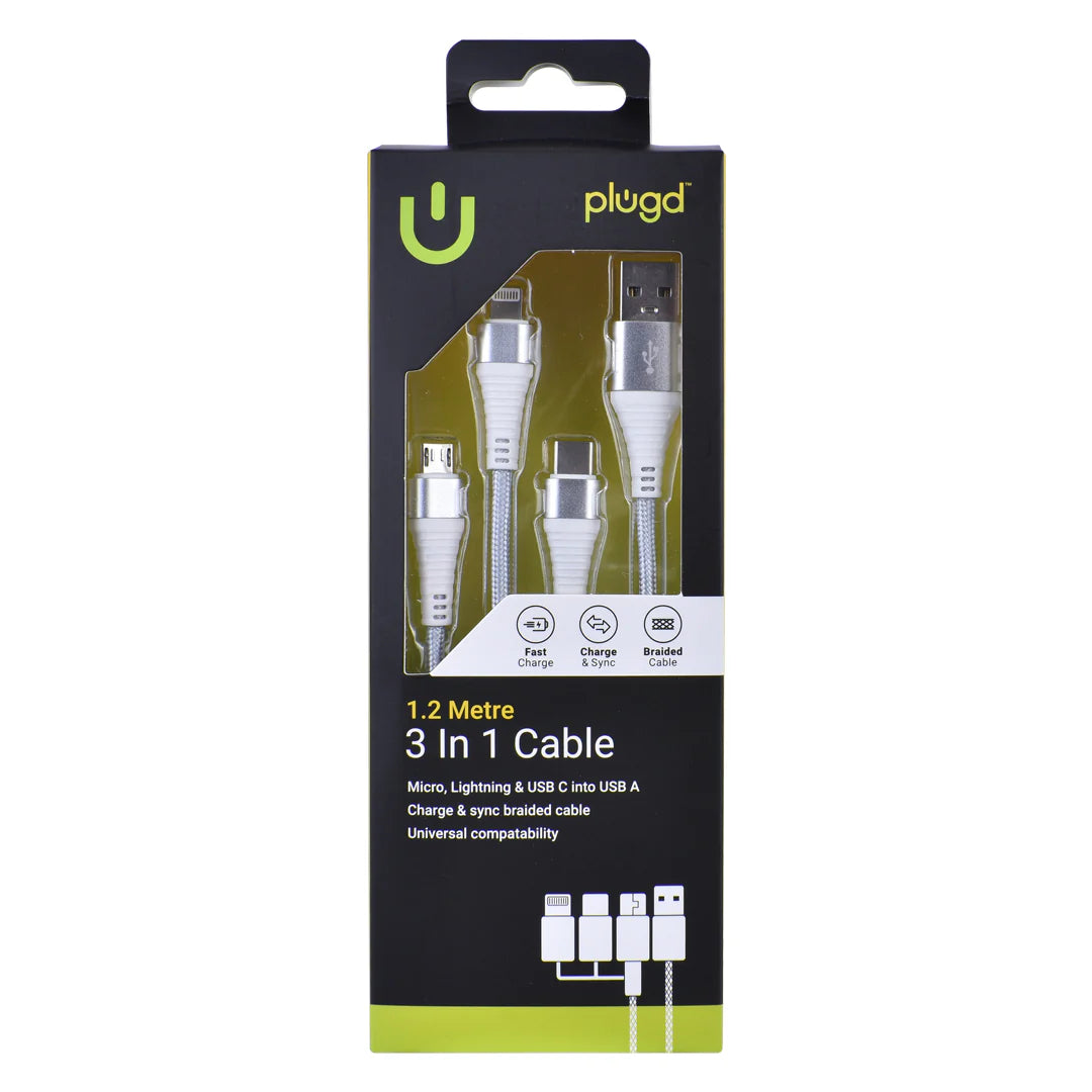 Upgrade Your Charging Game with Our 1.2M 3-In-1 Braided Charge & Sync Cable