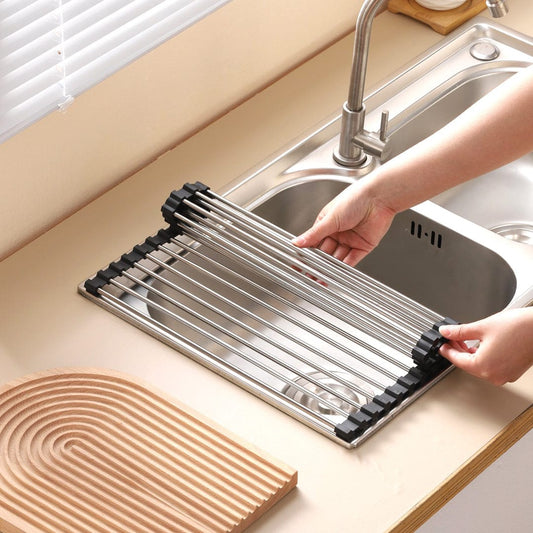 Maximize Kitchen Efficiency with the Silver Over Sink Draining Rack with Anti-Slip Grips