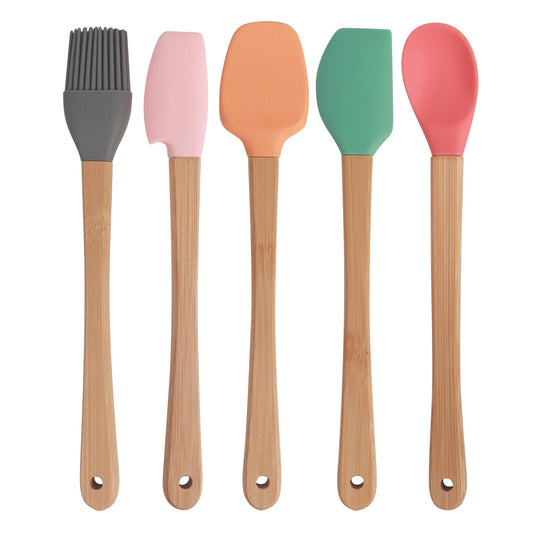 5-Piece Silicone & Bamboo Mini Utensil Set – Eco-Friendly Kitchen Essentials