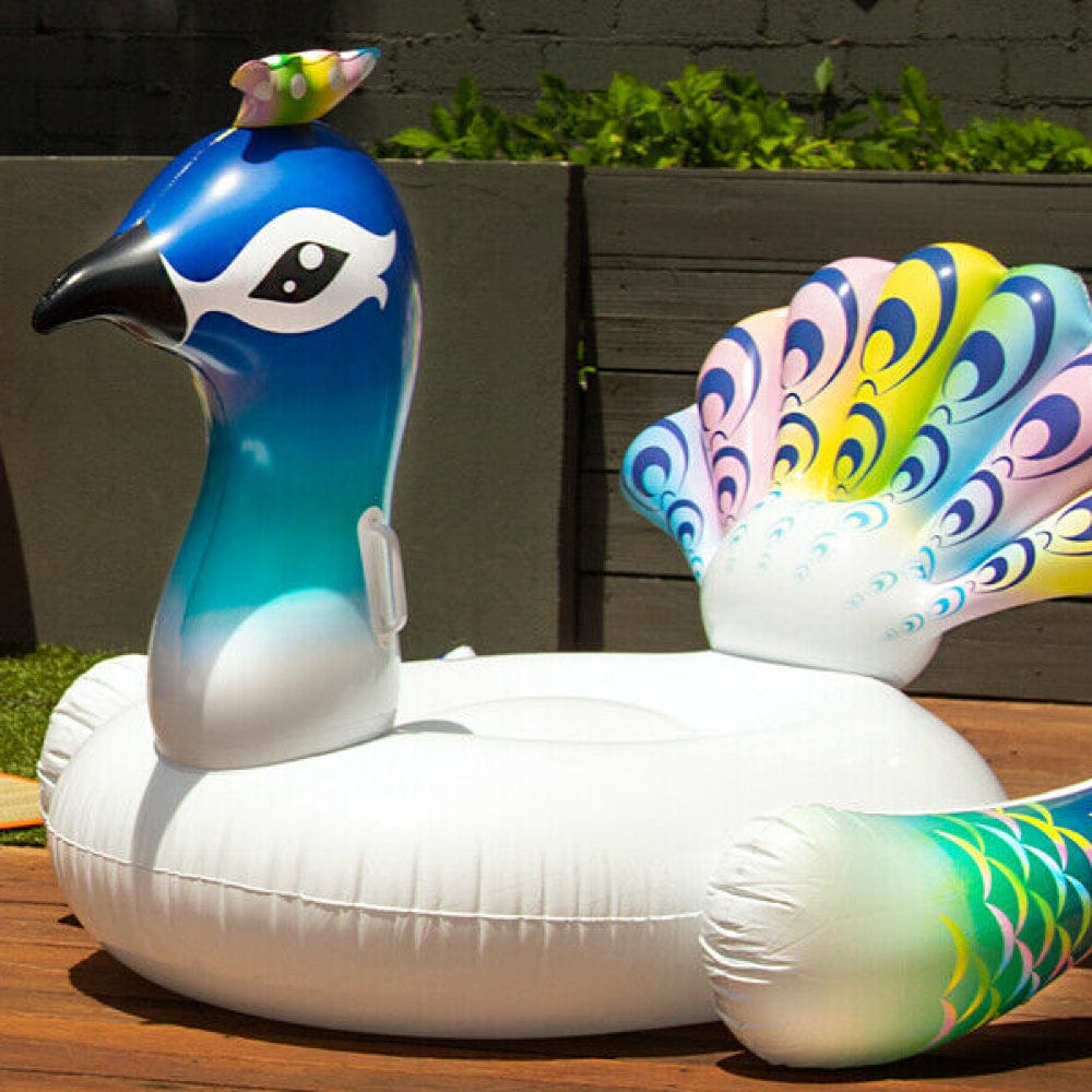 Peach Pool Float Vibrant Inflatable Peacock Pool Float - Spacious Two-Person Design for ...