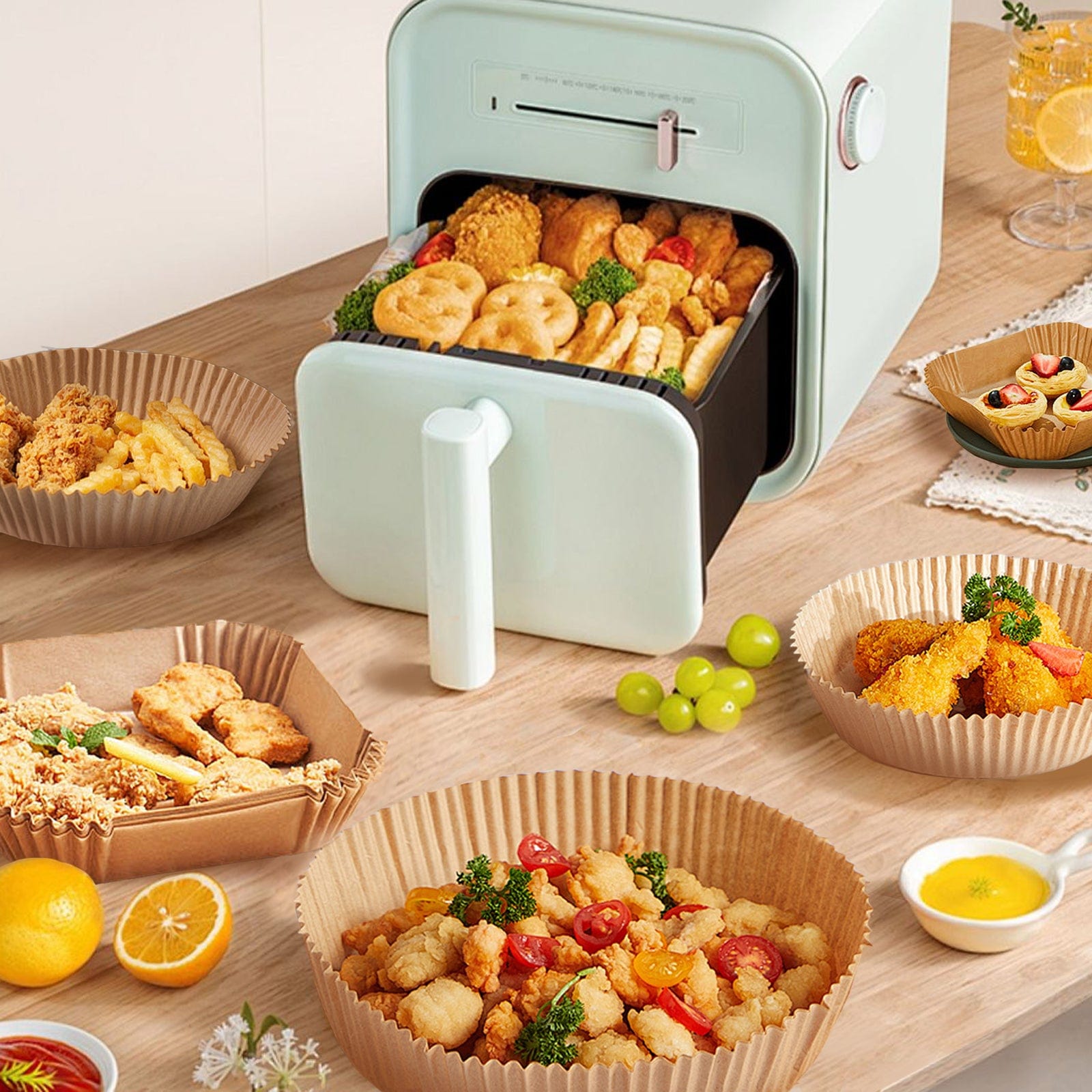 COOK EASY Air Fryer Liner 200 Pcs Disposable Unbleached Silicone Paper Dish Air-fryer Liner (100 small square + 100 large square)