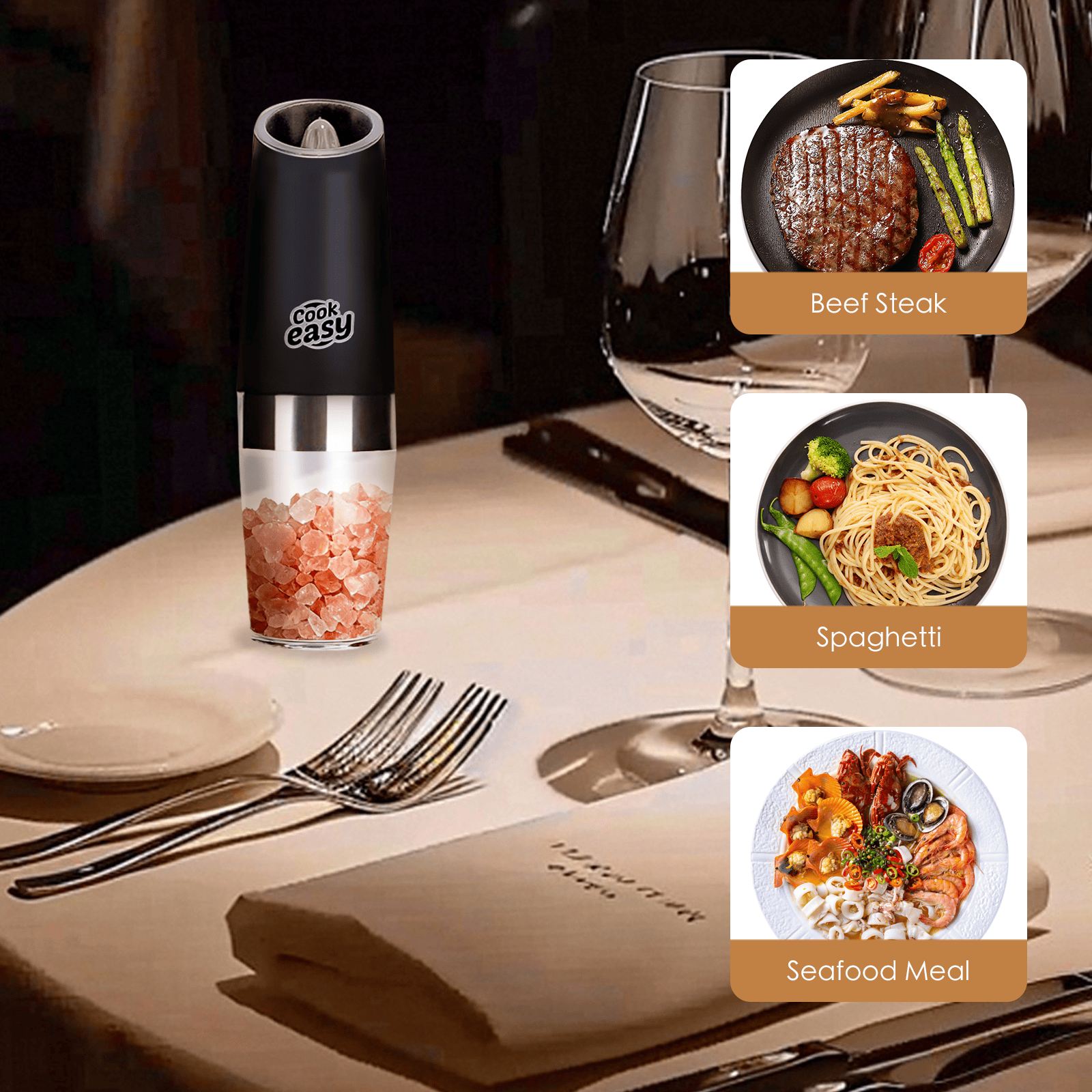 COOK EASY salt grinder 2 Pcs Gravity Sensor Electric Salt and Pepper Spice Grinder