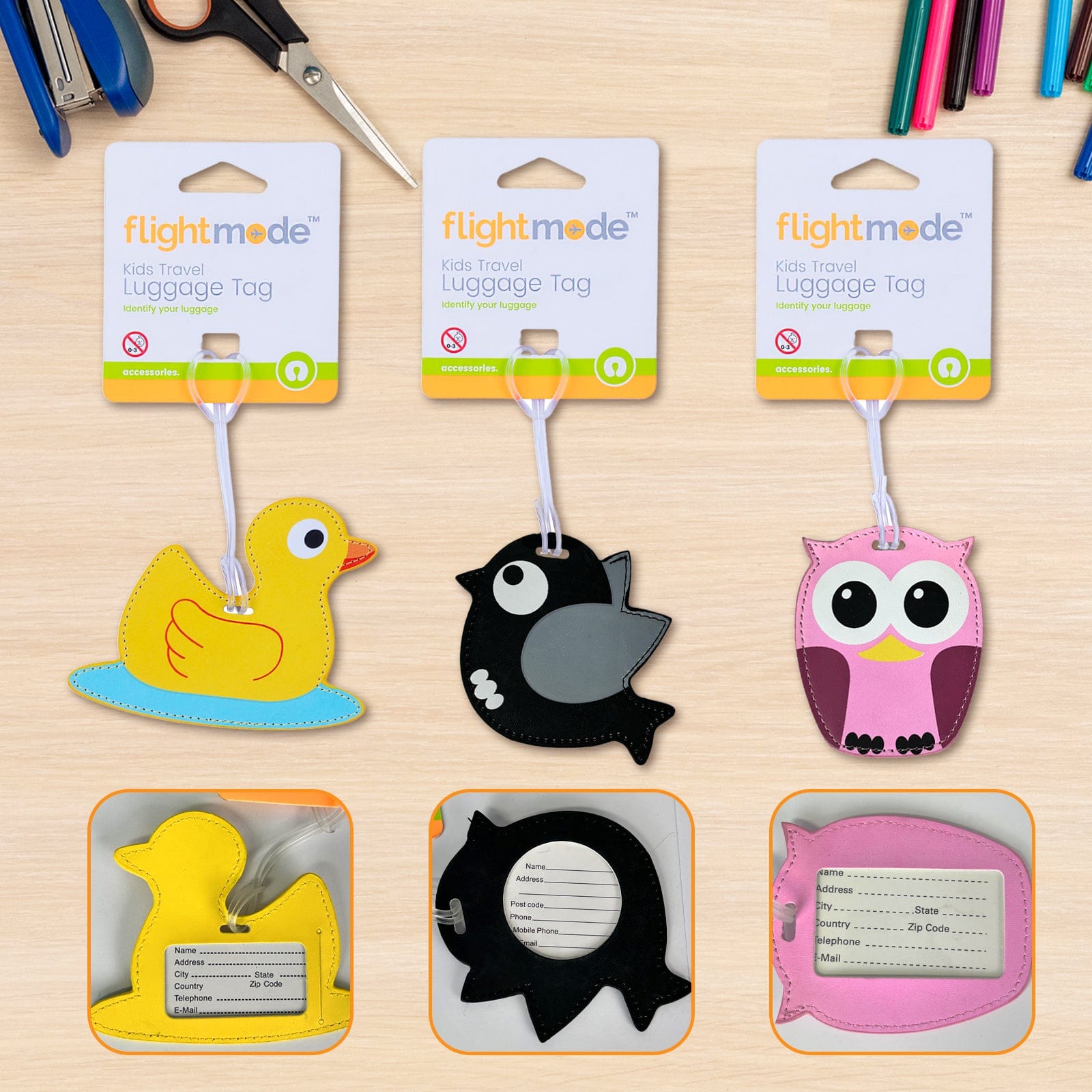 Flightmode luggage tag 3 Pcs Flightmode PU Kids Luggage Tags