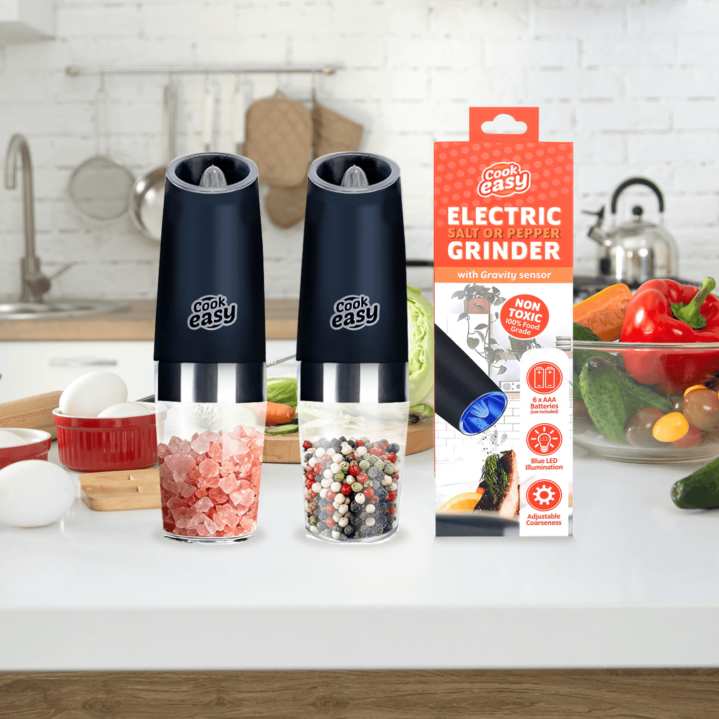 COOK EASY salt grinder 2 Pcs Gravity Sensor Electric Salt and Pepper Spice Grinder