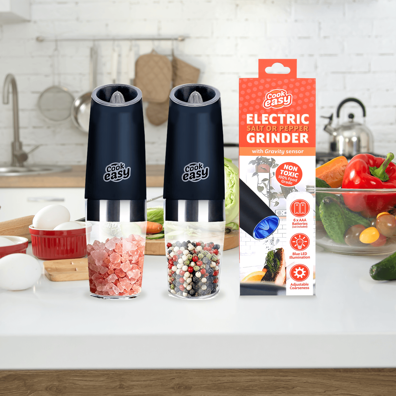 COOK EASY salt grinder 2 Pcs Gravity Sensor Electric Salt and Pepper Spice Grinder