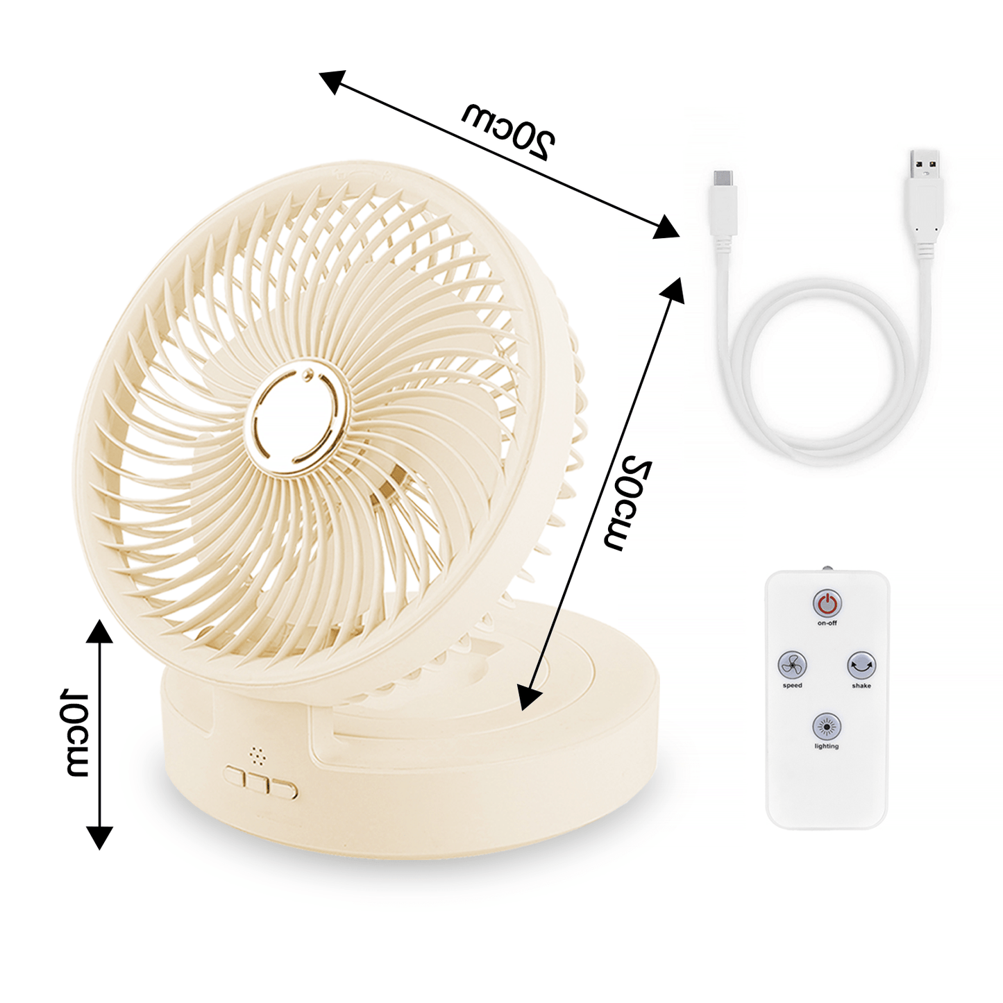 Living Today Fans USB Rechargeable Auto Oscillation Tilt Adjustable Cordless Fan with Remote Control and Night Light Wall Mountable