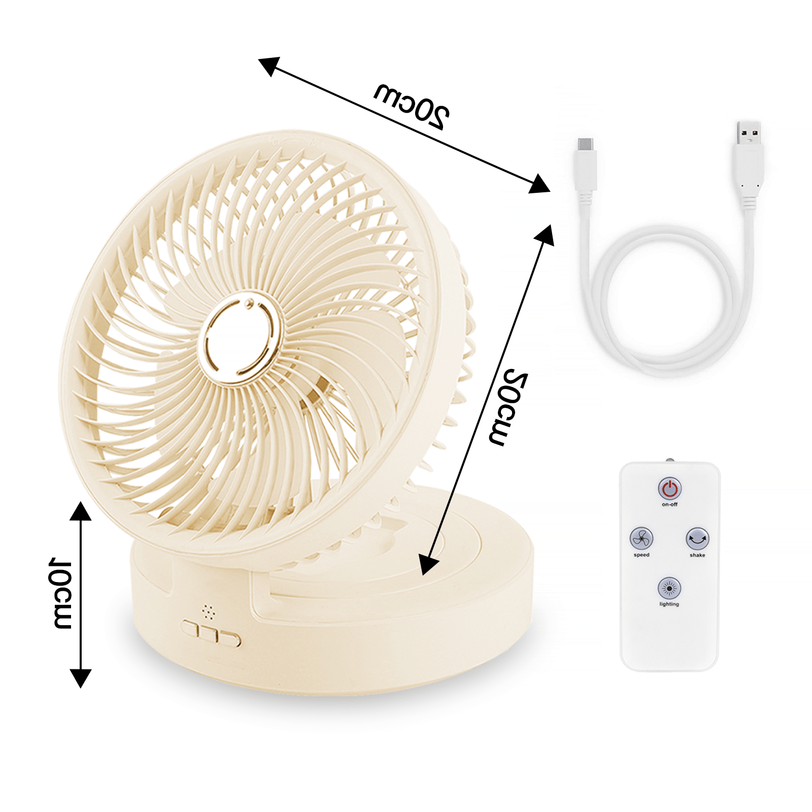 Living Today Fans USB Rechargeable Auto Oscillation Tilt Adjustable Cordless Fan with Remote Control and Night Light Wall Mountable