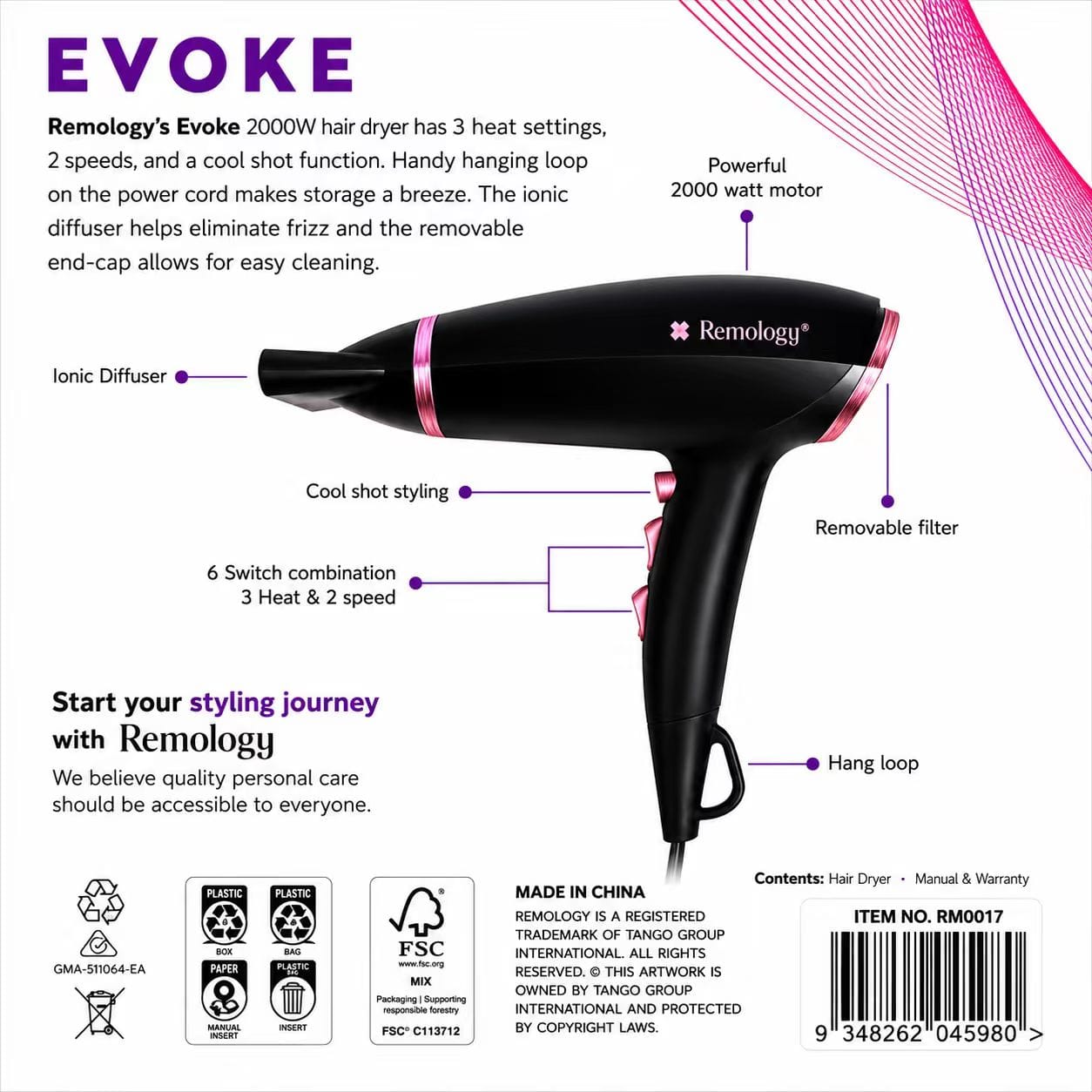 Remology Hair Dryers Remology Evoke 2000W Professional Hair Dryer