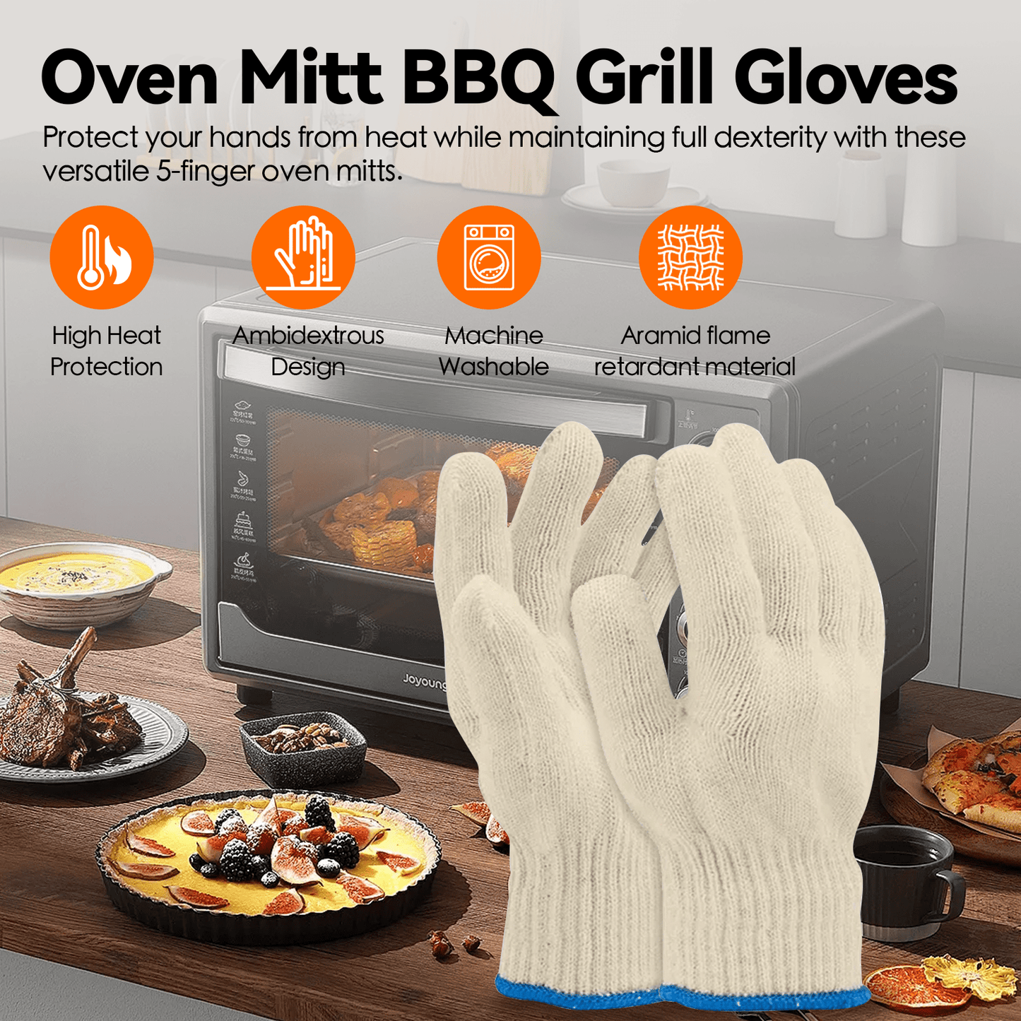 Living Today Kitchen 2 Pair 5 Finger Oven Mitt BBQ Grill Gloves