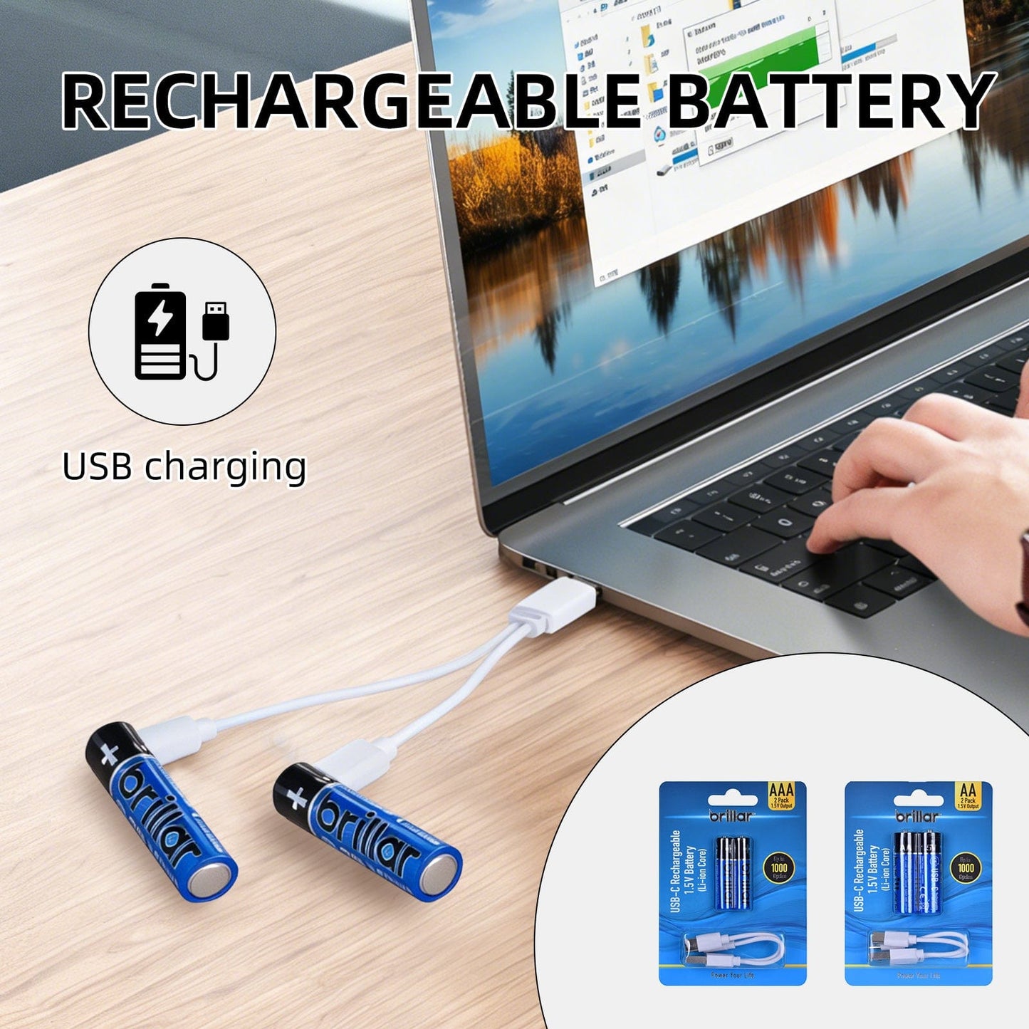 Living Today 2 PCS AAA USB Rechargeable LI-ION Battery