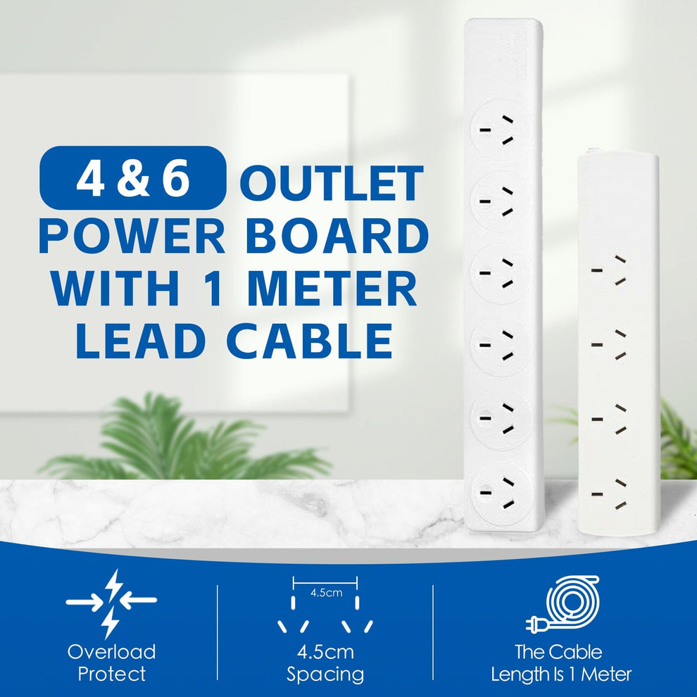 4 Outlet Power Board with 1 Meter Lead Cable【Overload Protected ...