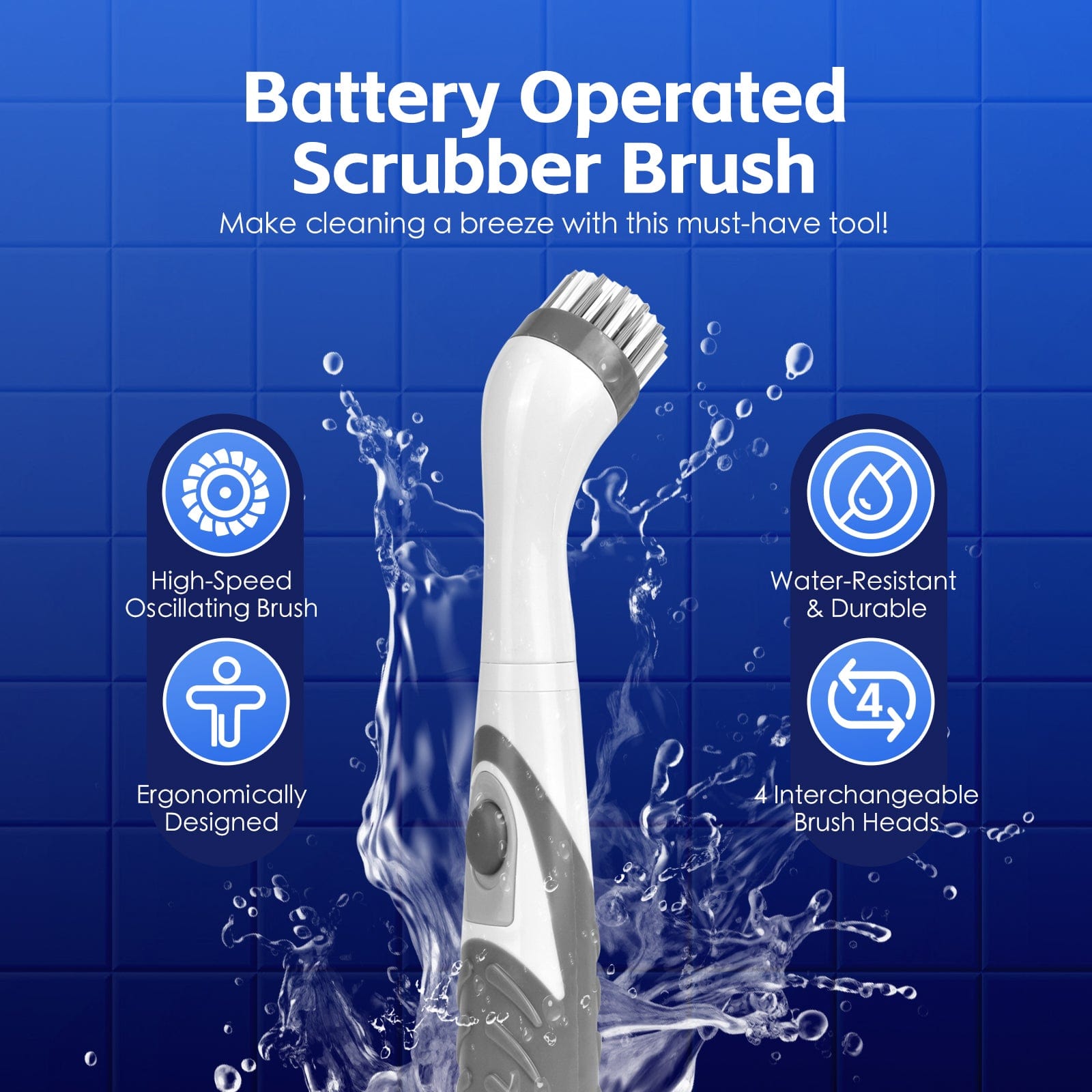 Living Today Battery Operated Scrubber Brush with 4 Interchangeable Heads