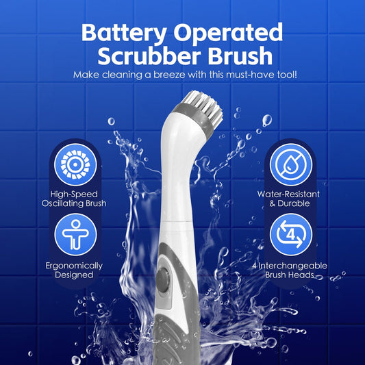 Living Today Battery Operated Scrubber Brush with 4 Interchangeable Heads