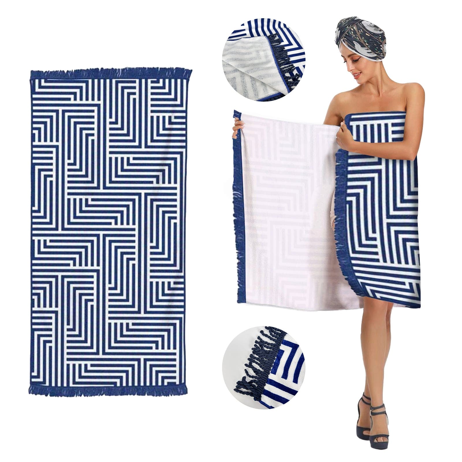 Lazy Dayz towel Rectangular Quick Dry Beach Towel with Tassel - Blue