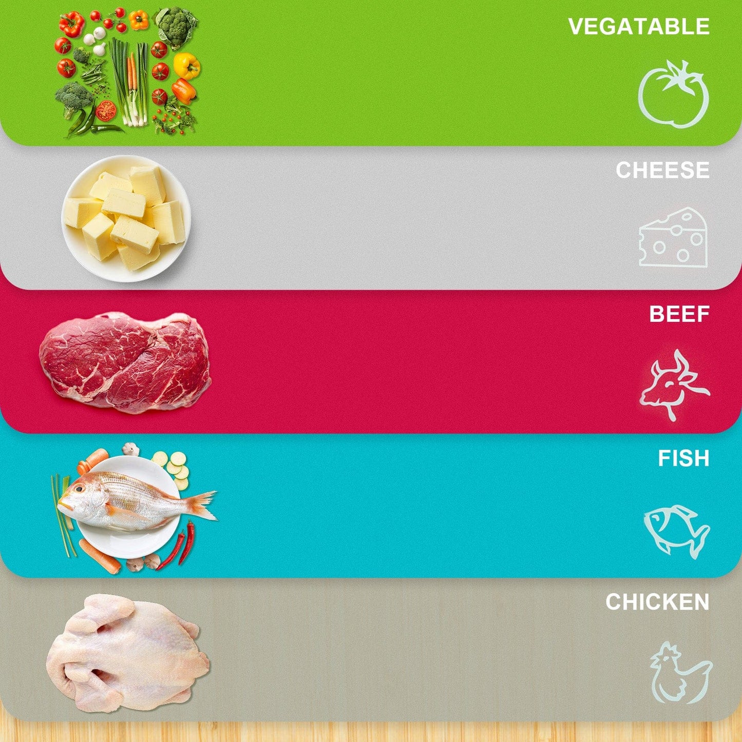 Living Today chopping board Bamboo Chopping Board with set of 5 Color-Coded Flexible Cutting Mats