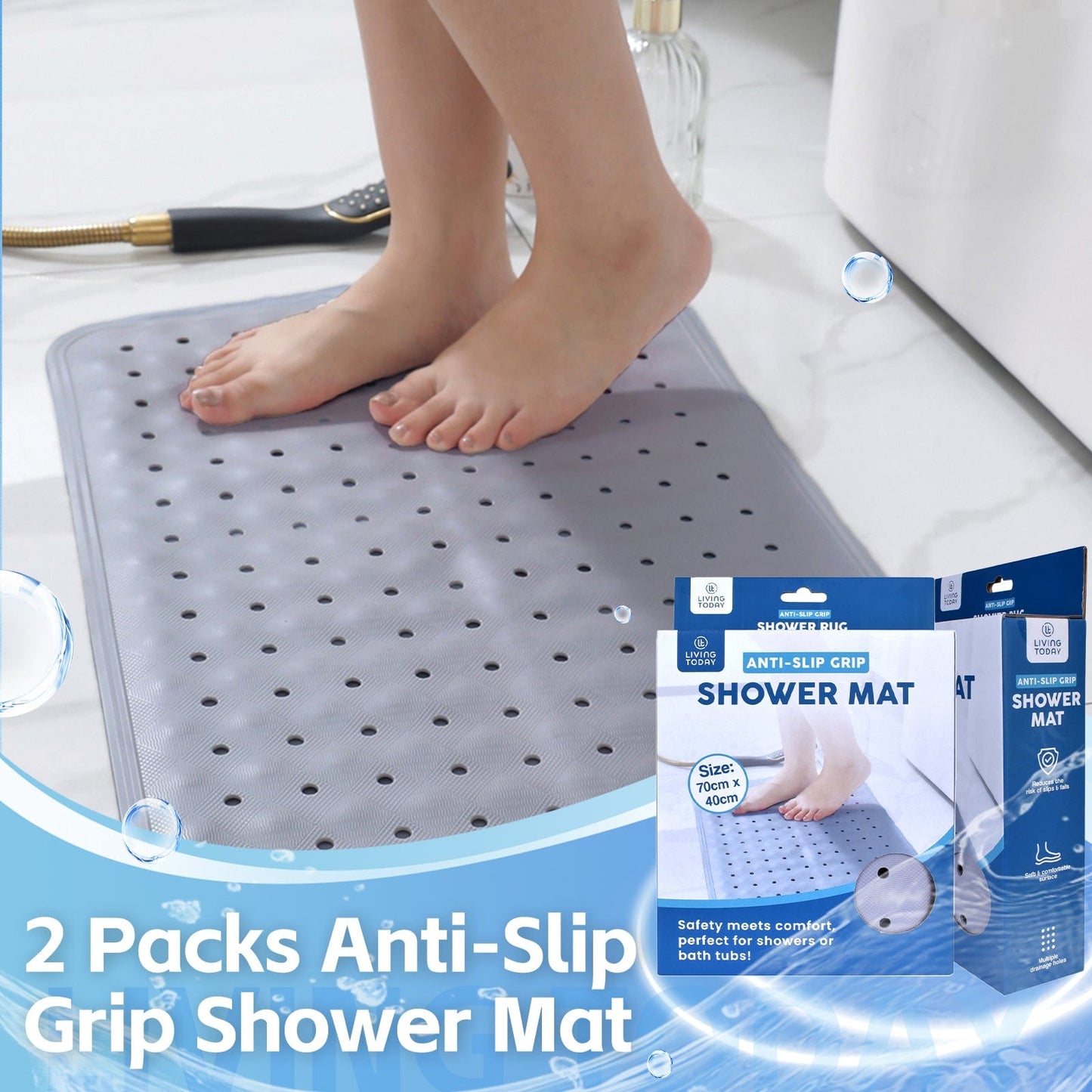 Living Today 2Pcs Anti-slip Grip Shower Mat 70x40 cm