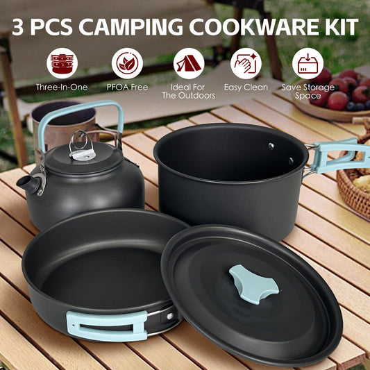 Cookeasy 3Pcs Camping Cooking Set – Lightweight Anodised Aluminium Outdoor Cookware Kit with Heat-Resistant Handles