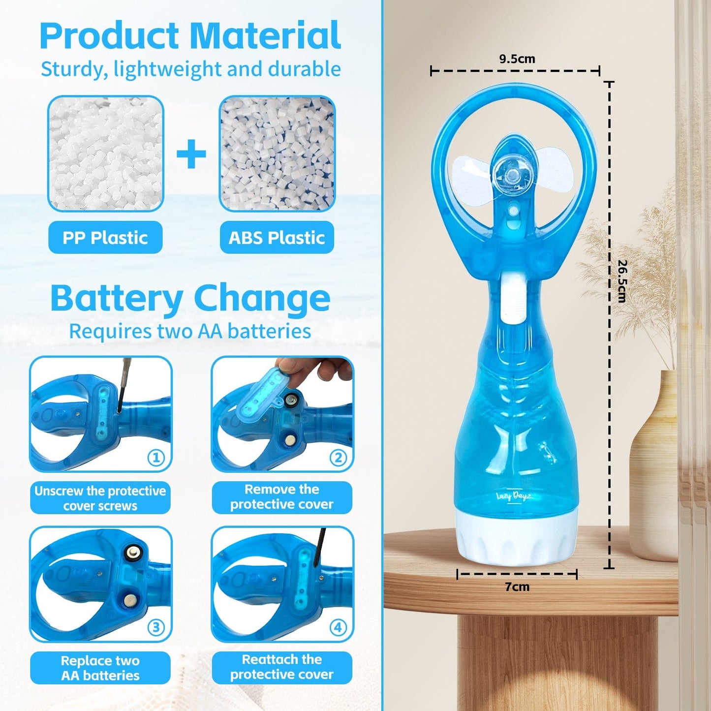 Lazy Dayz Hydration Lazy Dayz Water Spray Fan - Blue