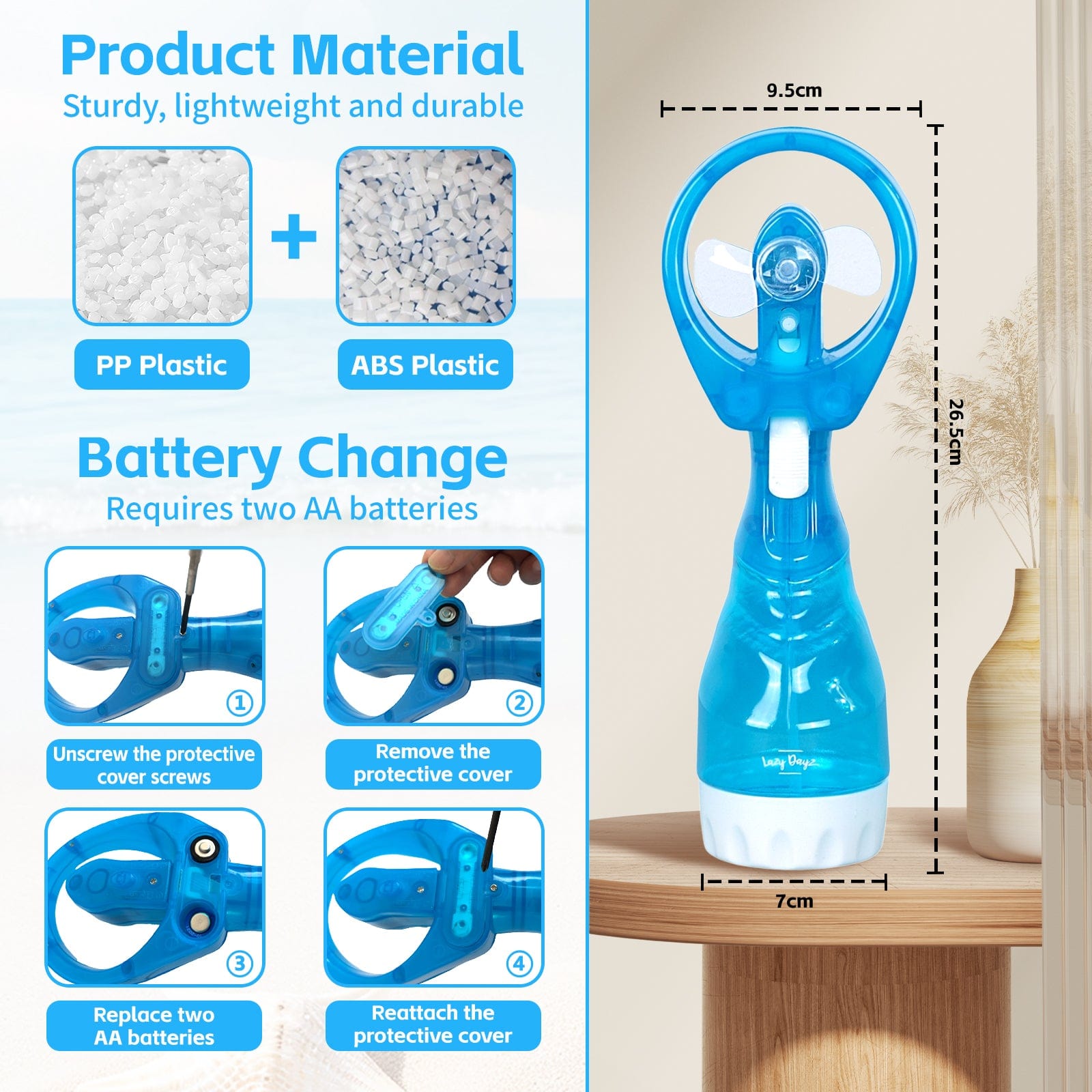 Lazy Dayz Hydration Lazy Dayz Water Spray Fan - Blue